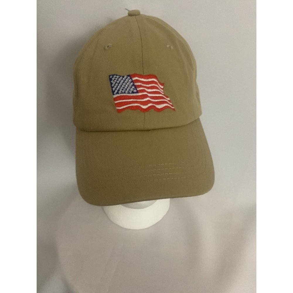 American Flag Embroidered Tan Strapback NWT Ball Cap Hat